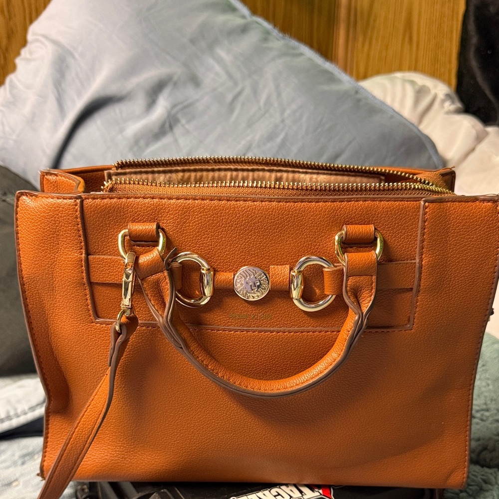 Classic Structured Satchel in Cognac Orange with Gold Hardware